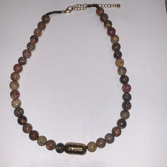 Stone Jasper Beaded Cross Necklace Boho Rustic - Picture 2 of 7